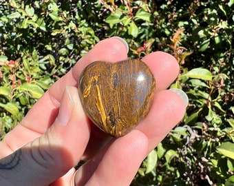 SALE Tiger Eye Puffy Heart Stone, Polished Gemstone, Crystal Healing Stone