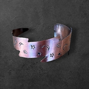 Lightning Bolt Star Moon Copper Cuff Bracelet