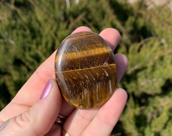 SALE Tiger Eye Palm Stone, Polished Flat Gemstone, Crystal Healing Stone