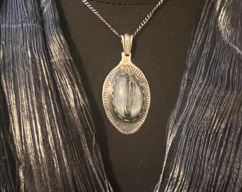 Blue Kyanite Sterling Spoon Pendant Necklace