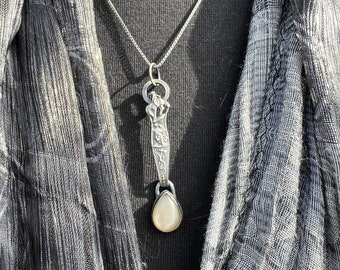 Native American Cowboy Spoon Pendant Moonstone Necklace