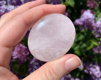 SALE Rose Quartz Crystal Palm Stone, Polished Flat Gemstone, Crystal Healing Stone