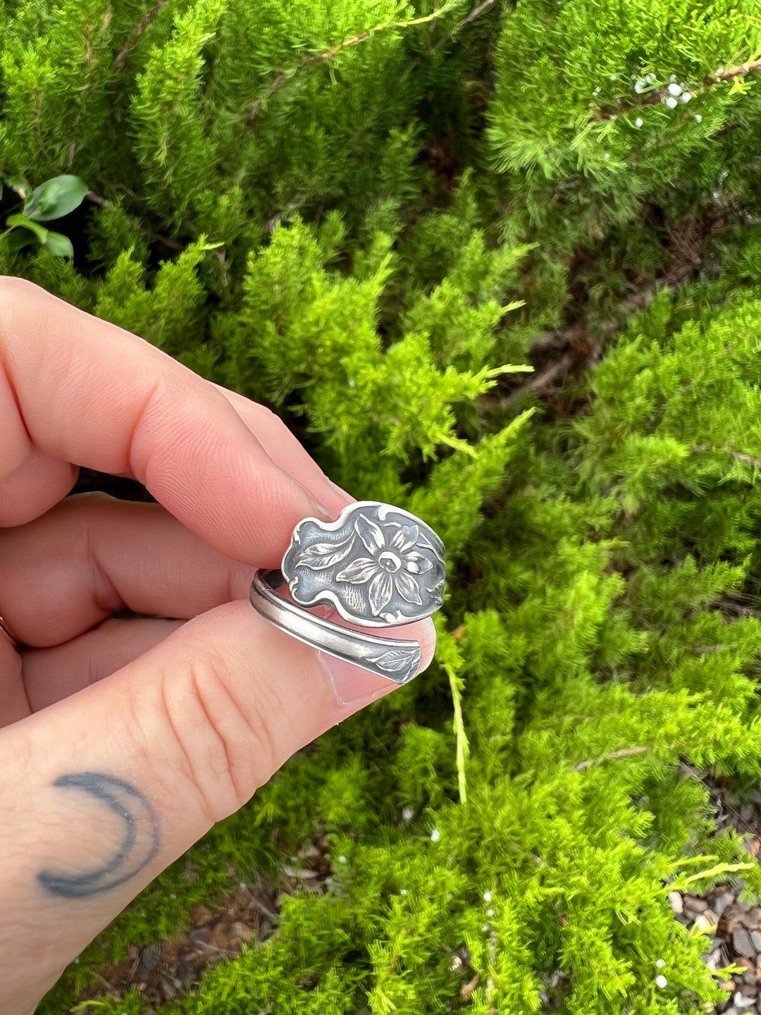 Vintage Floral Sterling Spoon Ring Size 9 Etsy