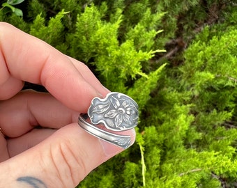 Vintage Floral Sterling Spoon Ring Size 9