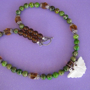 Butterfly Moth Necklace, Green Jasper Gemstone Jewelry, Sterling Silver Clasp image 3