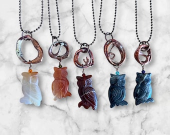 Owl Copper Necklace with Carnelian or Jasper