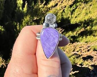 Charoite Tourmilinated Quartz Sterling Ring Size 11