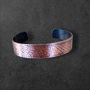 Snakeskin Pattern Copper Cuff Bracelet, Metalsmith Jewelry