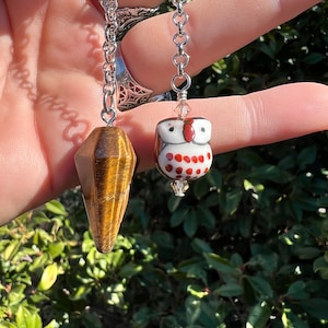 Tiger Eye Owl Pendulum, Divination Tools, Chakra Balancing