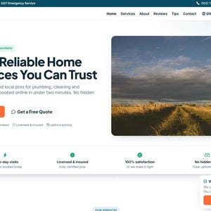 Home Services Website Template – Plumbing, Cleaning & Landscaping | Responsive Bootstrap HTML, SEO + Online Booking, Easy to Edit