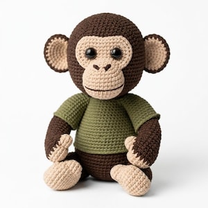 Padrão de crochê Amigurumi de Chimpanzé, Tutorial de Brinquedo de Pelúcia de Macaco de Nível Intermediário (Download em PDF)