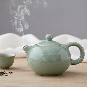 Crackle Glaze Celadon Teapot | Traditional Ceramic Tea Kettle | Loose Leaf Tea Brewer