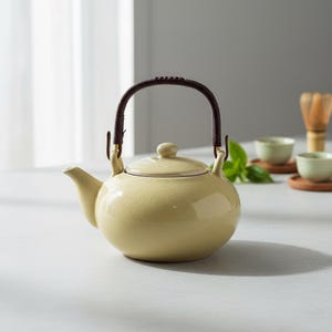 Woven Rattan Handle Teapot | Celadon Crackle Glaze Kettle | Asian Kung Fu Tea Pot