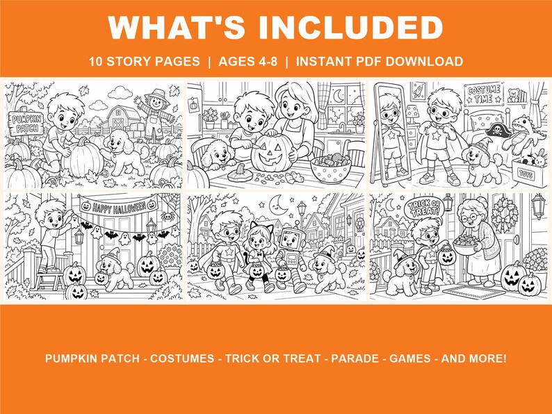 Halloween Adventure Coloring Book for Kids Ages 4-8 printable PDF - page preview 3