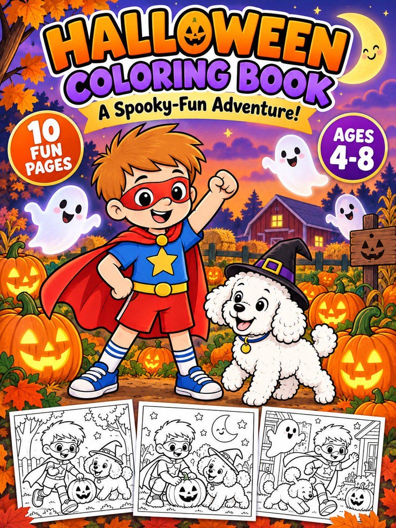Halloween Adventure Coloring Book for Kids Ages 4-8 printable PDF - page preview 2
