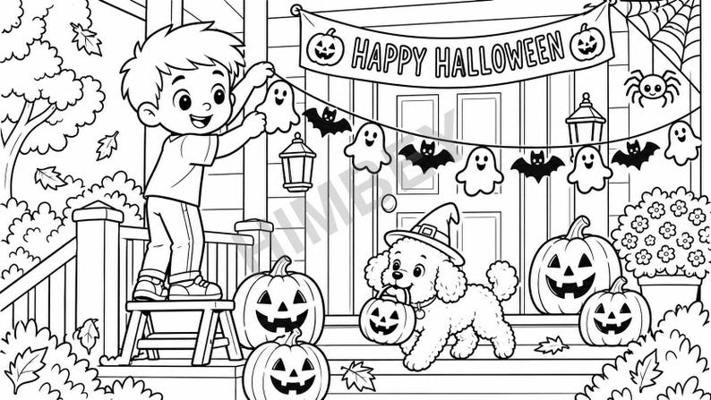Halloween Adventure Coloring Book for Kids Ages 4-8 printable PDF - page preview 5
