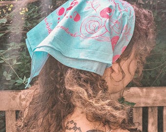 Snakes and Witches Female Empowerment Cotton Scarf  | Hand-Printed Pure Cotton Bandana | Witch Altar Cloth