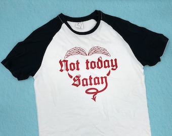 Pas aujourd'hui, Satan | t-shirt de baseball en coton imprimé à la main