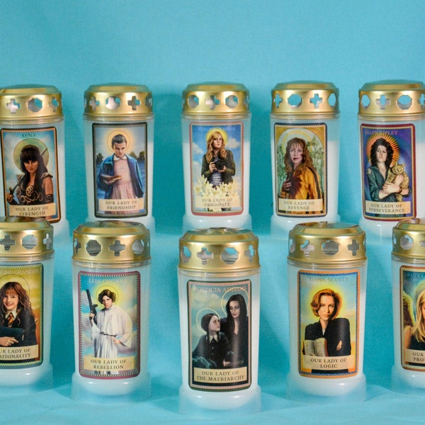 Pop-Culture Madonnas Votive Candles | witchcraft wicca feminist girl power prayer candle grave candle | female saints