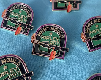 Épingle en émail doux, Que ferait Ripley ?, cadeau en émail, badge en émail, badges, logo lance-flammes et pochette en caoutchouc