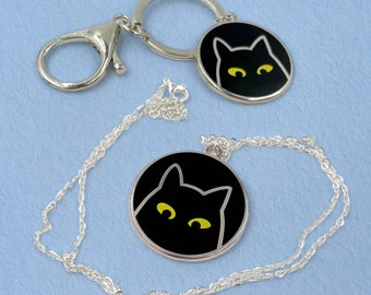 Into the Void | Black Cat | Necklace and Keychain | Silver