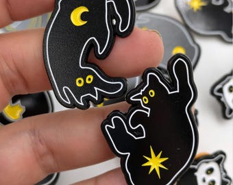 Black Cat tarotspelden | Zacht geëmailleerde badgeset Witchy | spookachtig schattig gothic raar cadeau