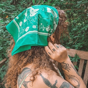 Cotton Scarf Bandana, Botanical, unique Design, hand printed, Vibrant colour, high quality, Headscarf, Alter Cloth, Arum Lily, Witch Gifts