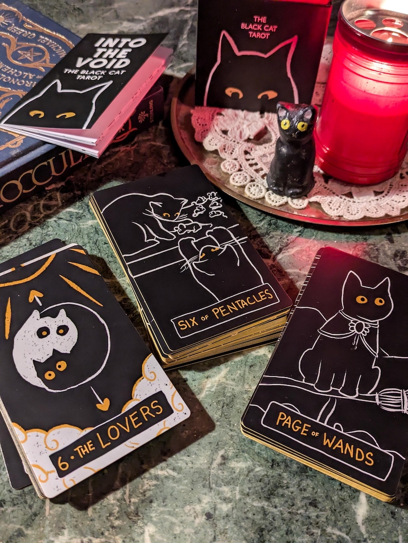Black Cat Tarot | In de leegte | Kunstenaar gemaakt | Op Rider Waite geïnspireerd kaartspel met 78 kaarten | Cadeau occulte heks afbeelding 6