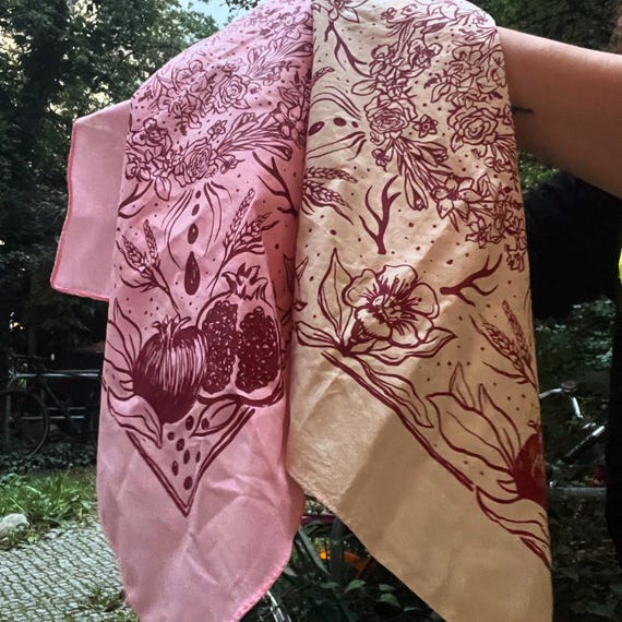 Persephone Goddess Bandana | Pomegranate Witch Altar Cloth | Cotton Headscarf Veiling | Handmade Dark Feminine Gift