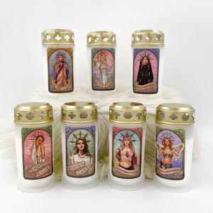 Pop-Culture DIVAS Votive Candles | witchcraft wicca feminist girl power music prayer candle grave candle | female saints