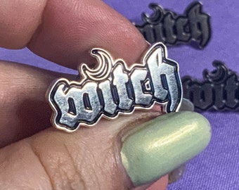 Moon Witch Crescent Pin | Silver & Black Enamel Badge