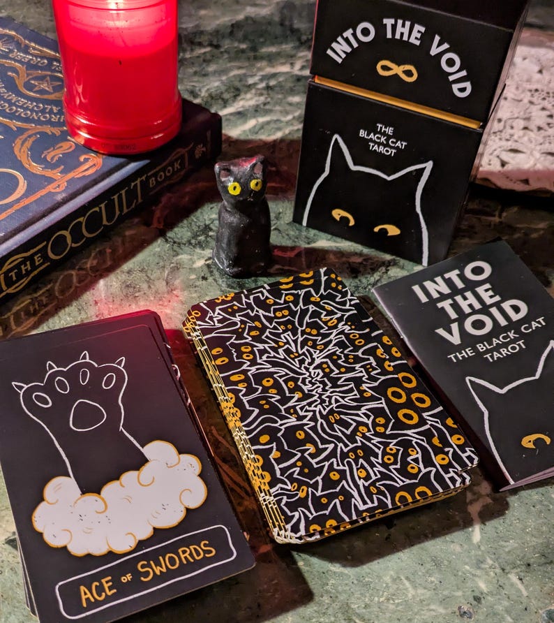 Black Cat Tarot | In de leegte | Kunstenaar gemaakt | Op Rider Waite geïnspireerd kaartspel met 78 kaarten | Cadeau occulte heks afbeelding 8