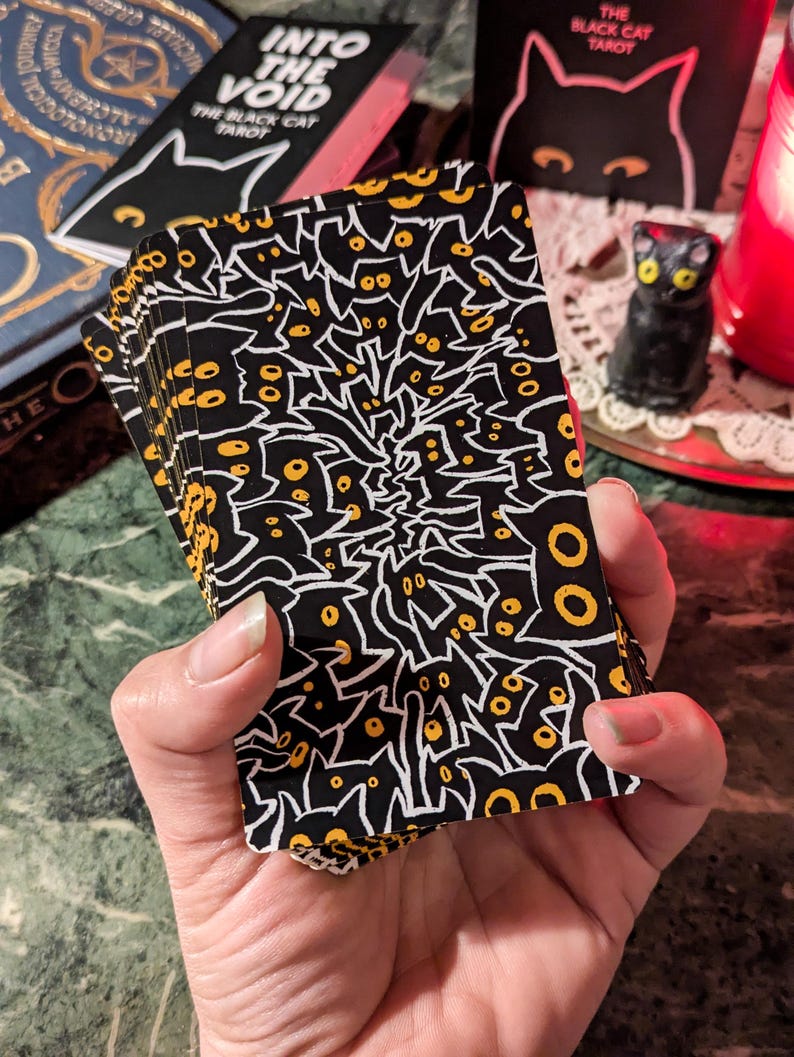 Black Cat Tarot | In de leegte | Kunstenaar gemaakt | Op Rider Waite geïnspireerd kaartspel met 78 kaarten | Cadeau occulte heks afbeelding 3