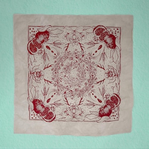 Persephone Goddess Bandana | Pomegranate Witch Altar Cloth | Cotton Headscarf Veiling | Handmade Dark Feminine Gift Stone hand dyed