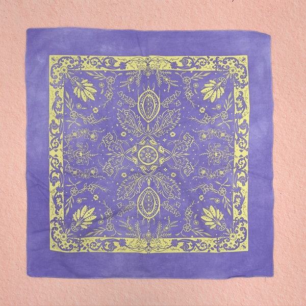 Ornamental Art Nouveau - hand illustrated screen printed 100% cotton scarf / bandana