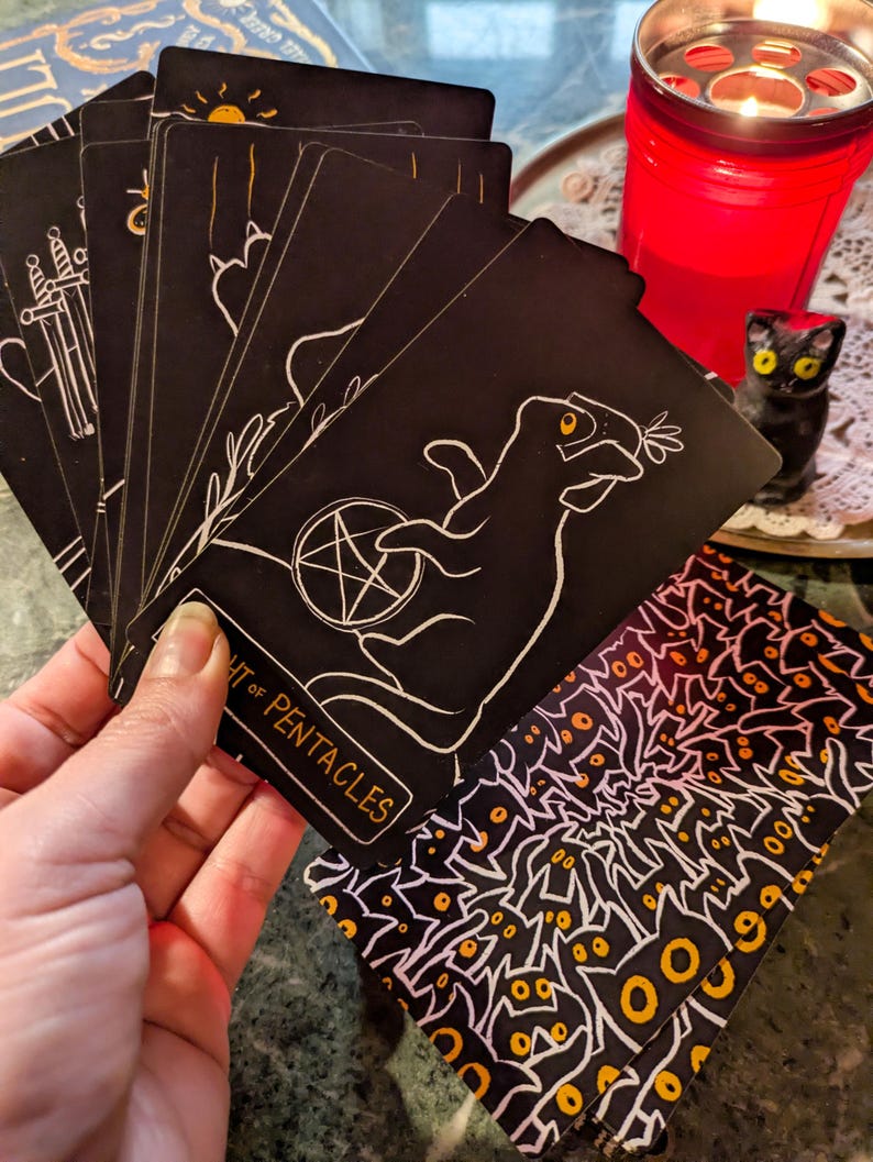 Black Cat Tarot | In de leegte | Kunstenaar gemaakt | Op Rider Waite geïnspireerd kaartspel met 78 kaarten | Cadeau occulte heks afbeelding 7