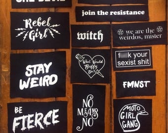 Patchs Riot Grrrl, écusson à coudre, cadeaux féministes, écusson Riot Girl, cadeaux punk, girl power, cadeau patch, sérigraphie, autonomisation des femmes