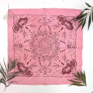 Persephone Goddess Bandana | Pomegranate Witch Altar Cloth | Cotton Headscarf Veiling | Handmade Dark Feminine Gift Pink Hand Dyed