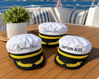 Personalized Captain Hat for Bride, Custom Embroidered Sailor Hat, Yacht Club Party Hat, Cruise Vacation Accessory, Beach Party Gift