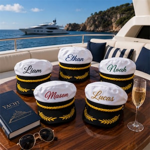 Personalized Embroidered Captain Hat, Custom Boat Captain Hat, Nautical Party Hat, Beach Vacation Gift, Birthday Captain, Yacht Accessories image 4