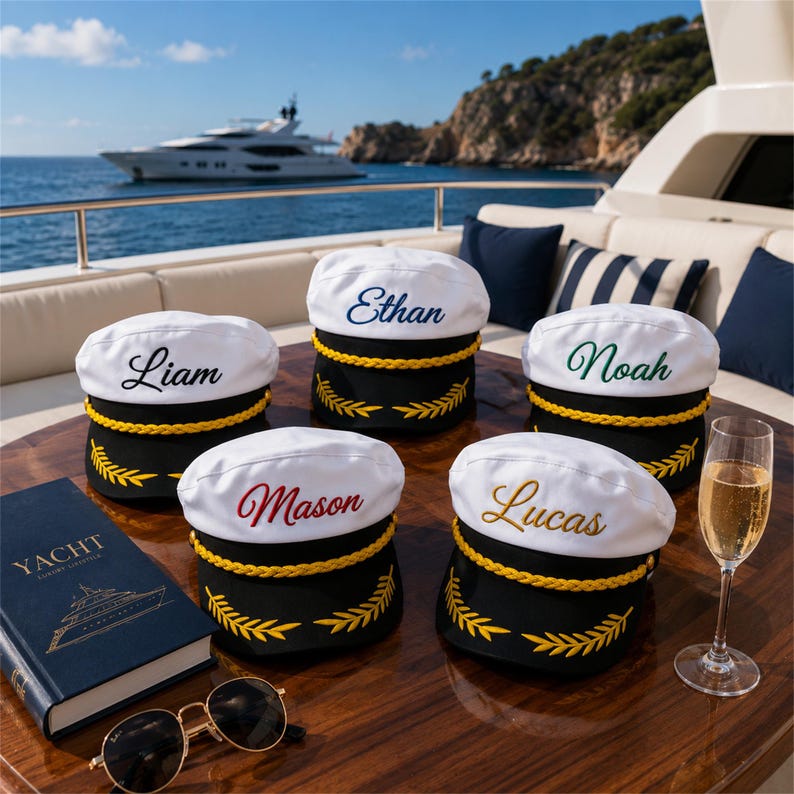 Personalized Embroidered Captain Hat, Custom Boat Captain Hat, Nautical Party Hat, Beach Vacation Gift, Birthday Captain, Yacht Accessories image 4