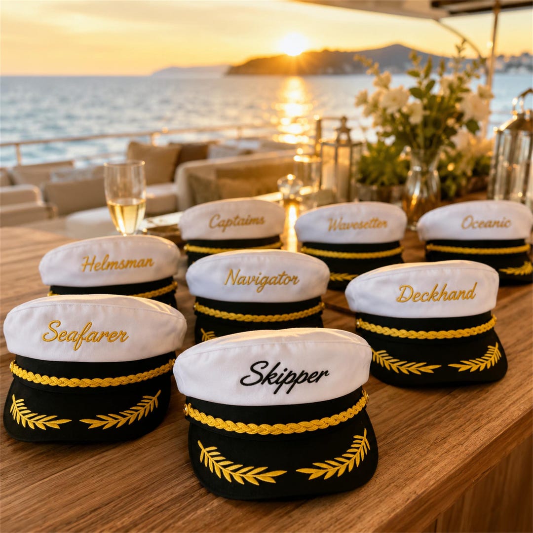 Personalized Embroidered Captain Hat, Custom Boat Captain Hat, Nautical Party Hat, Beach V