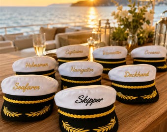 Personalized Embroidered Captain Hat, Custom Boat Captain Hat, Nautical Party Hat, Beach Vacation Gift, Birthday Captain, Yacht Accessories