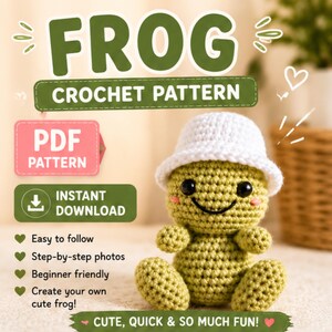 Beginner Frog Crochet Pattern, Amigurumi Plush Toy Tutorial (PDF Download)