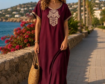 Vestido caftán marroquí hecho a mano / Caftán maxi djellaba bordado, ropa de playa estilo boho