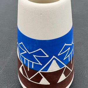 Vintage Sioux Pottery Vase Marion Selwyn Jones, Hand Painted Native American Art, Signed Lakota Sgraffito Ceramic, Southwestern Decor