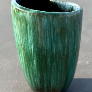 Blue Mountain Pottery Vase | Emerald Green Drip to Black Glaze, Hand Thrown Stoneware (6.5" Height)