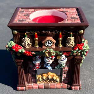 Vintage PartyLite Hearthside Aroma Melts Warmer P8115 Christmas Fireplace Tealight Tart Warmer Stockings Ceramic Retired New in Box