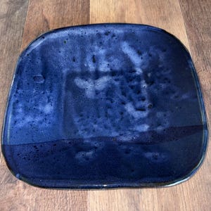 Barb Sears Studio Pottery Square Plate Tray Cobalt Blue Glaze Artisan Signed