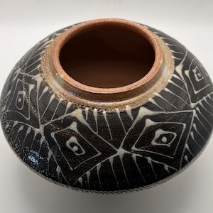 Vintage Cook-Hardin Studio Art Pottery Vase | Hand Carved Sgraffito Geometric Terracotta Vessel